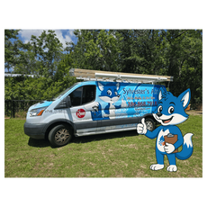 Sylvester’s Air service van with Frost Byte mascot, used for residential AC repair and installation in Port Orange, Daytona Beach and rest of Volusia County Florida.